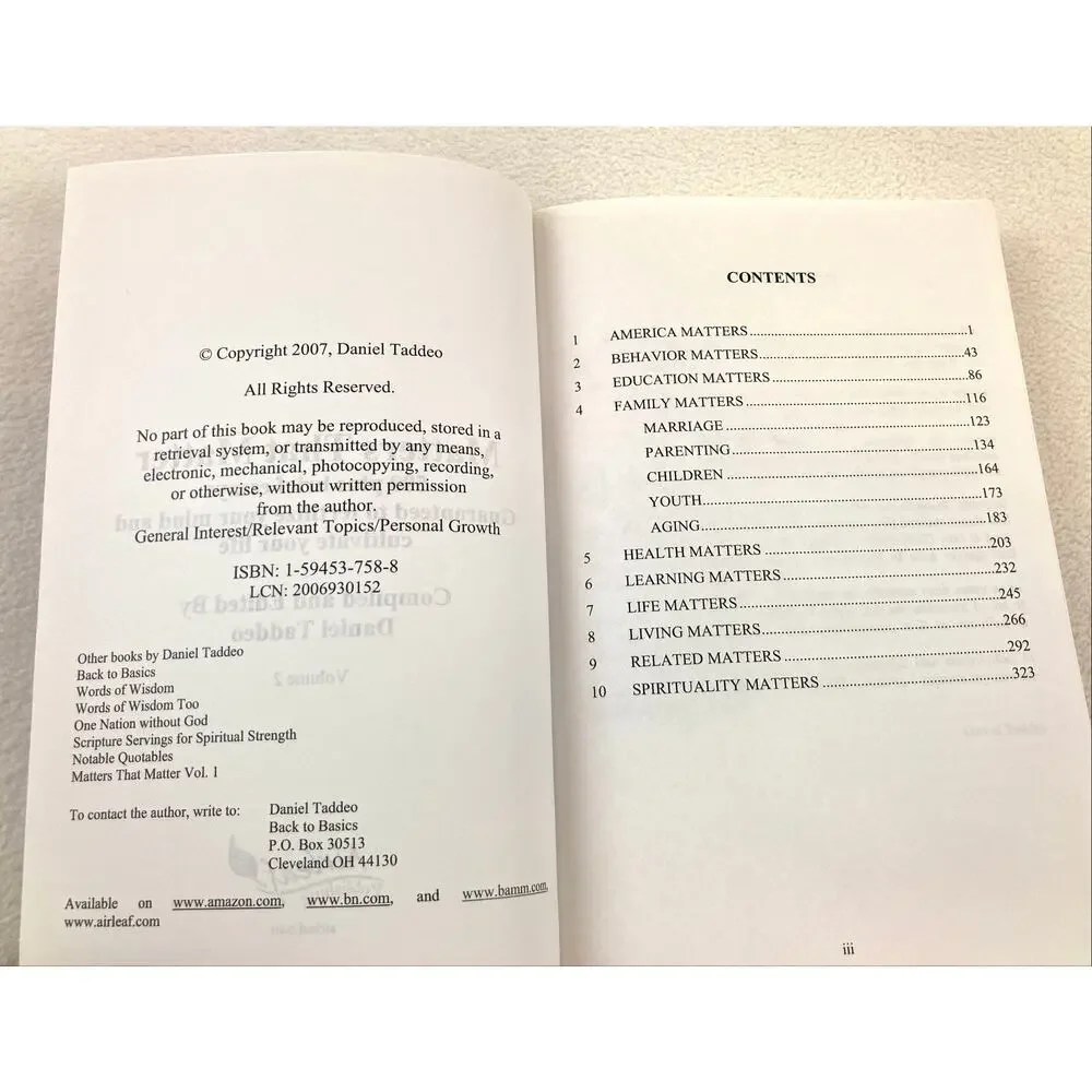 Matters That Matter Book 500 Essays Volume II Daniel Taddeo Vintage 2007